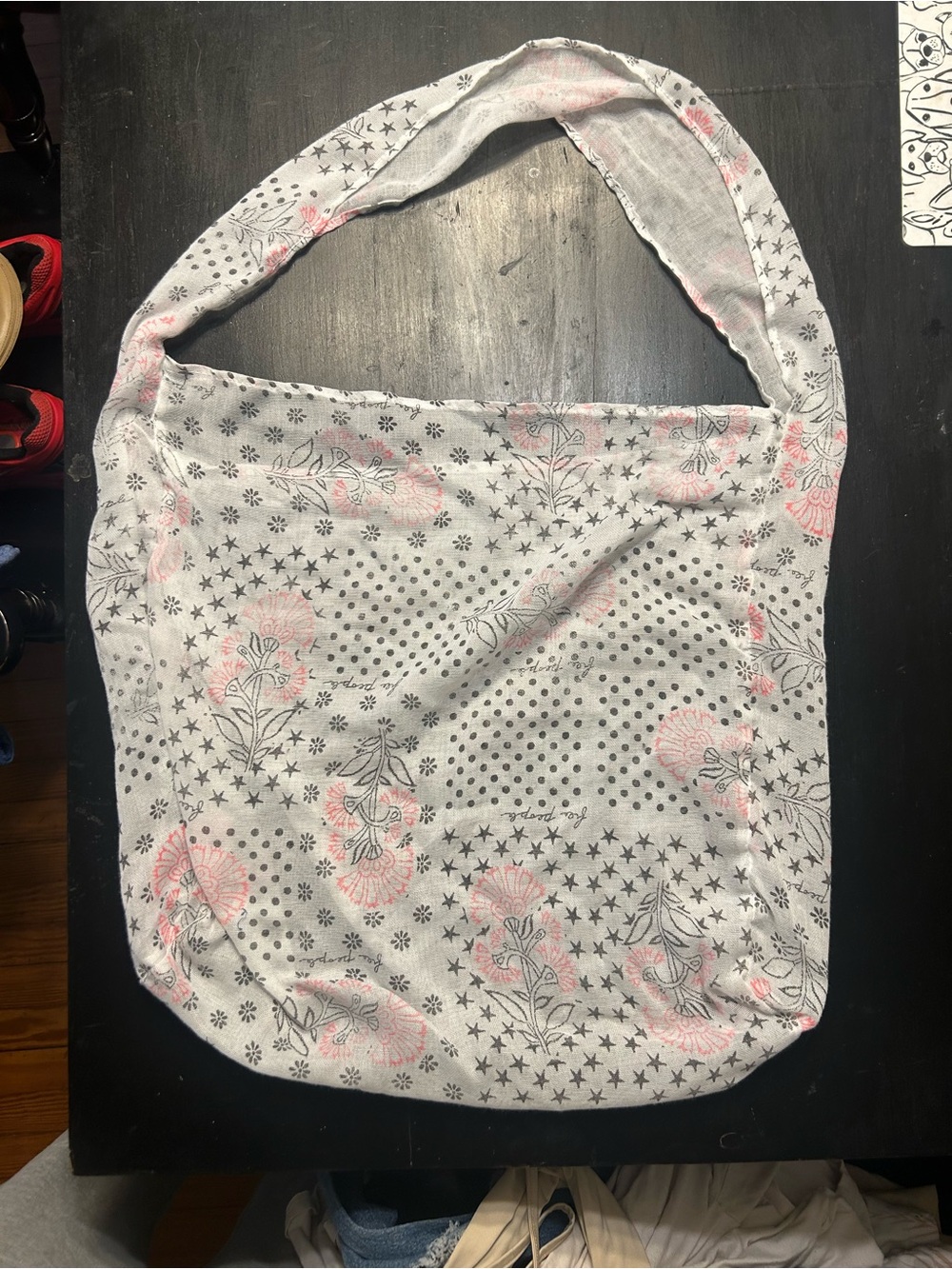 Free People Large Mesh Shoulder Bag with Pink Floral Print